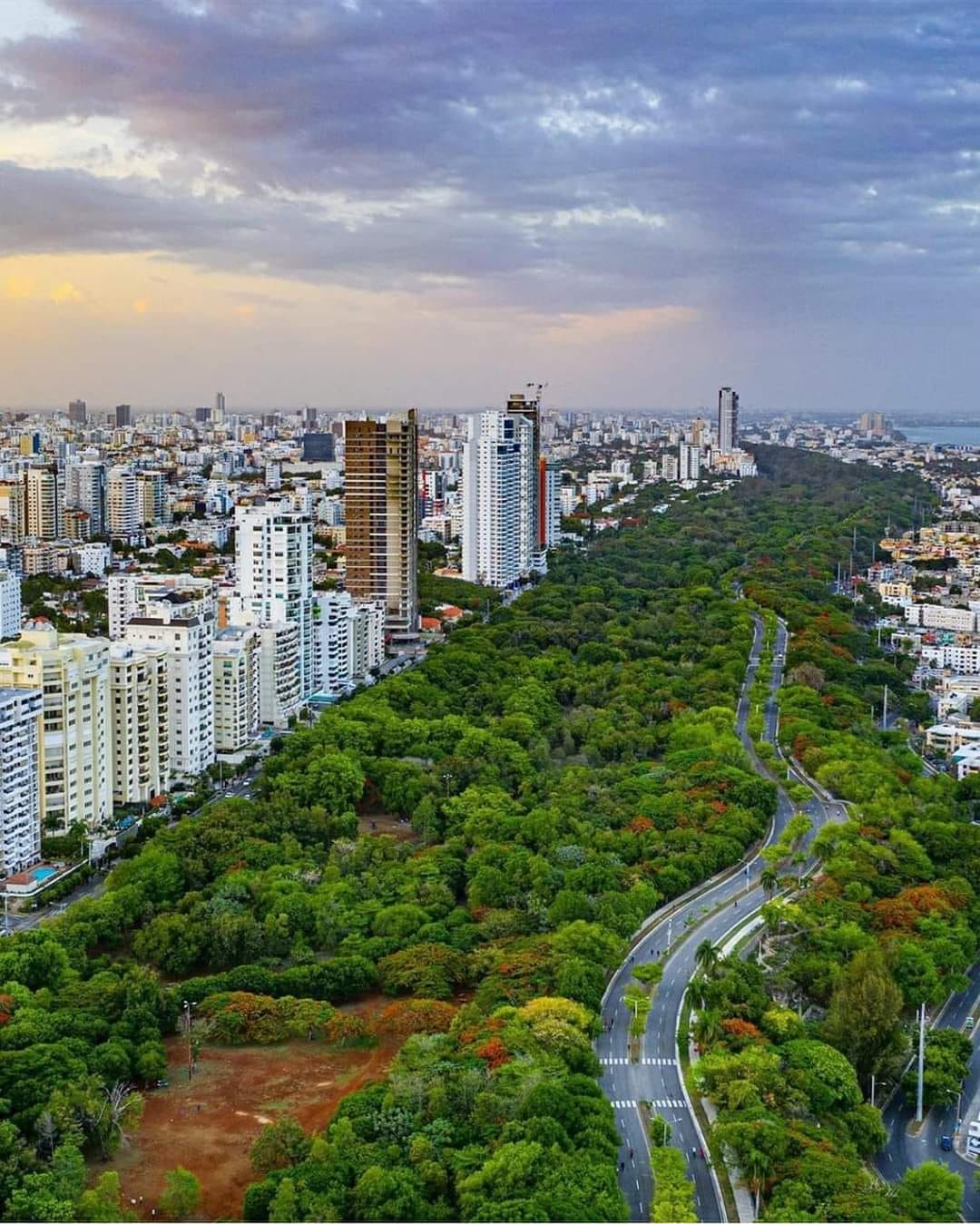 Aerial view of Mirador Sur Park and Los Cacicazgos skyline